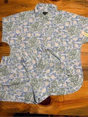 Summersalt Pastel Floral Button-Up Shirt & Short CoverUp Set Blue, Green, Cream